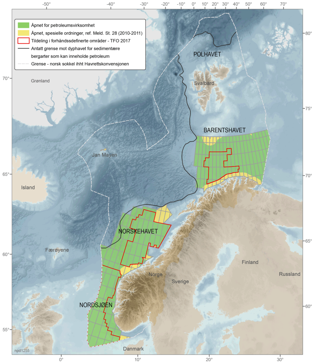 Arealstatus for norsk kontinentalsokkel Kilde: Oljedirektoratet