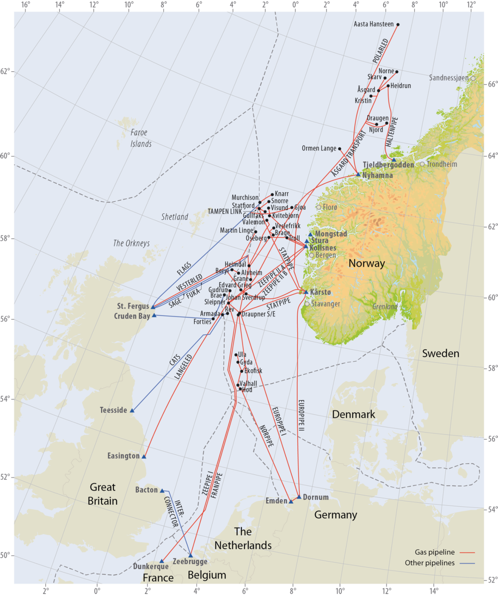 Gas pipelines on the Norwegian continental shelf