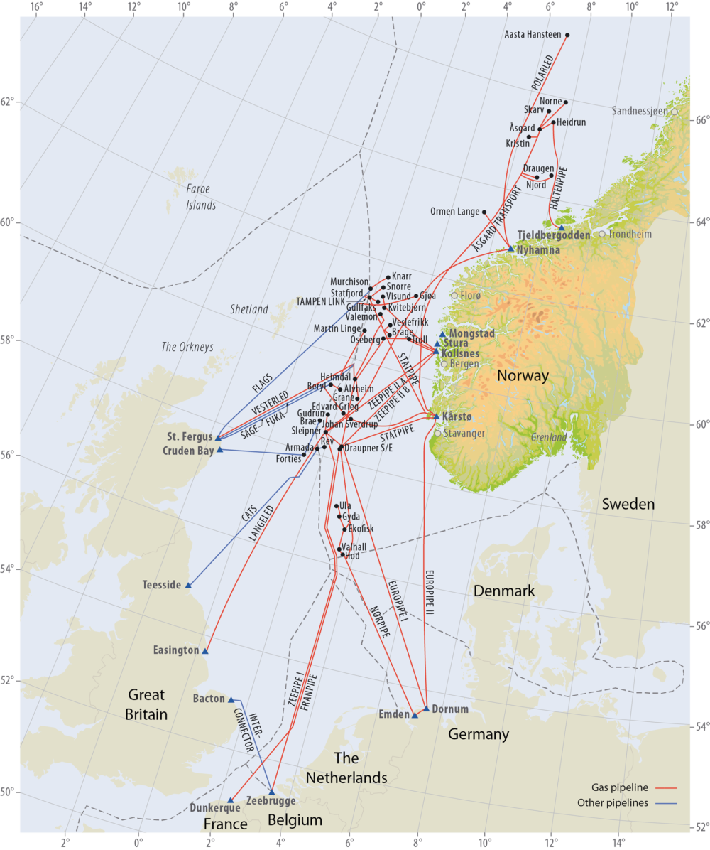 Source: The Norwegian Petroleum Directorate Gas pipelines on the Norwegian continental shelf