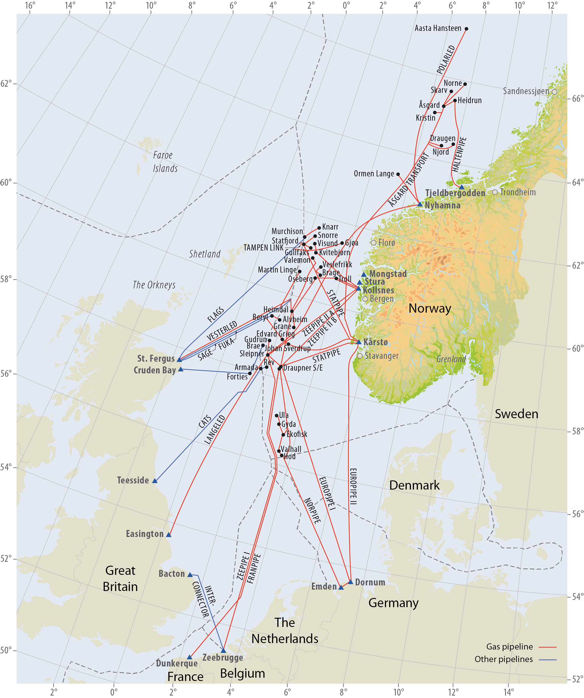 Gas pipelines on the Norwegian continental shelf