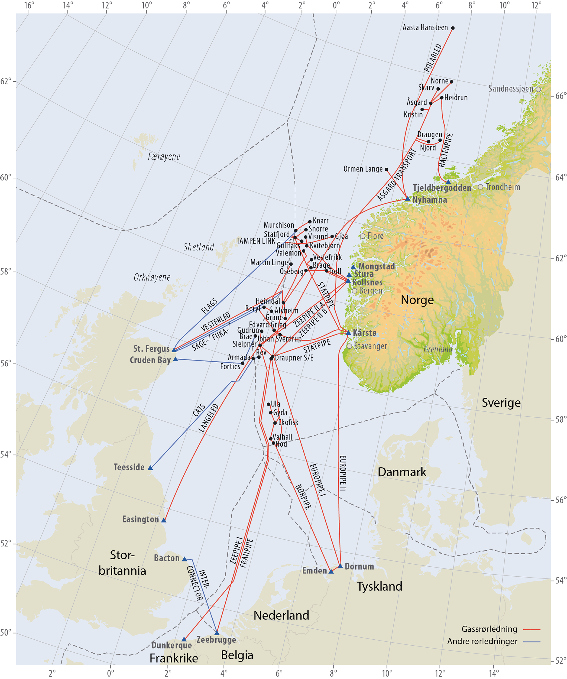 Gassrørledninger på norsk kontinentalsokkel